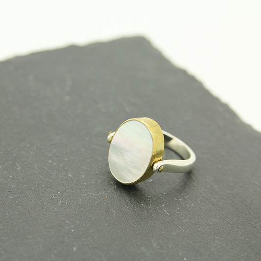 Yin-Yang Ring, Black Onyx and Natural Shell