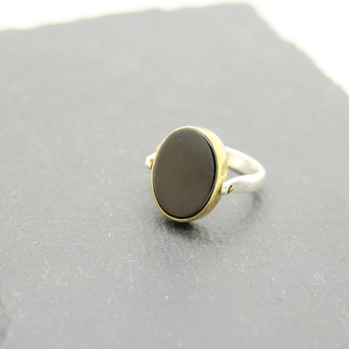 Yin-Yang Ring, Black Onyx and Natural Shell