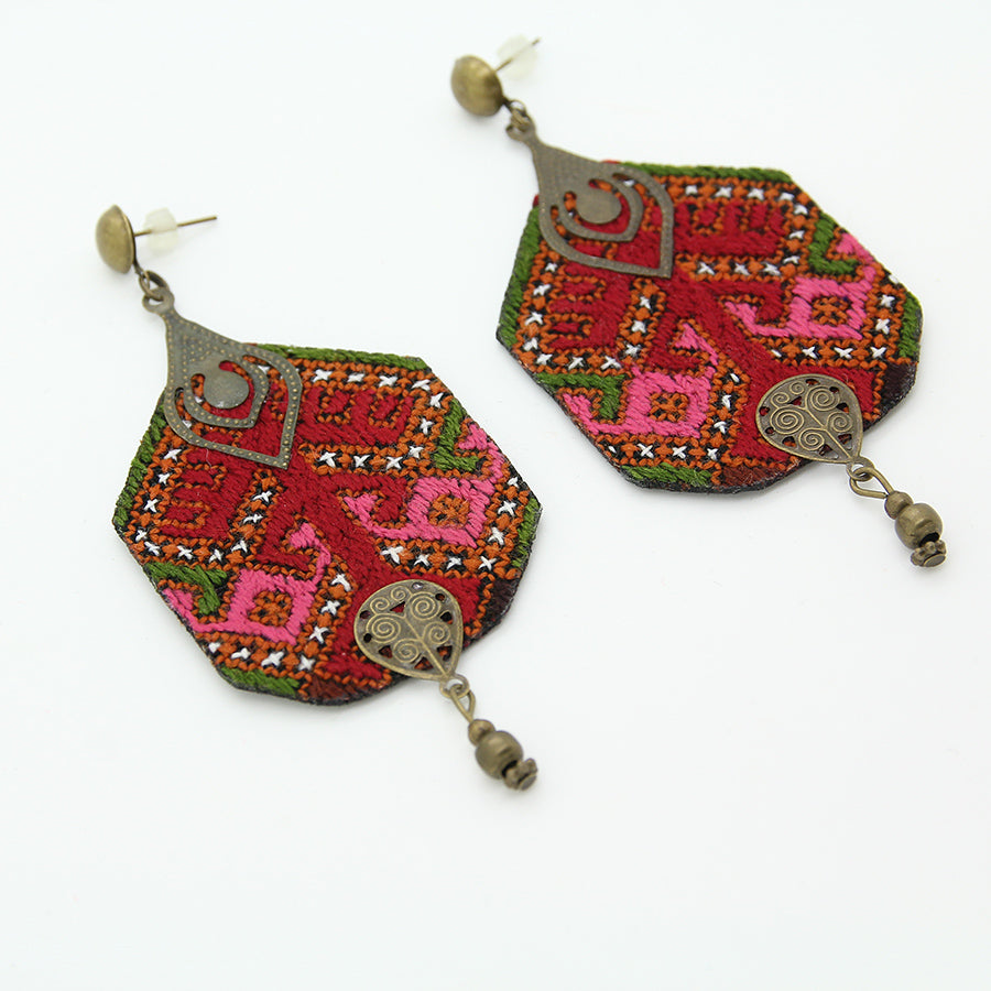 Mumtaz Embroidered Earrings, Red