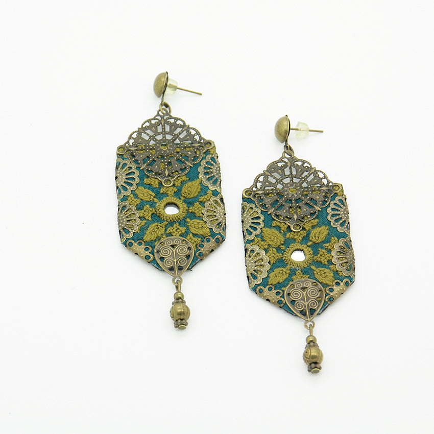 Persian Green hand embroidery Earrings