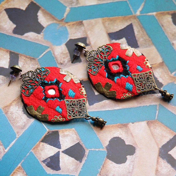 Mumtaz Embroidered Earrings, Red