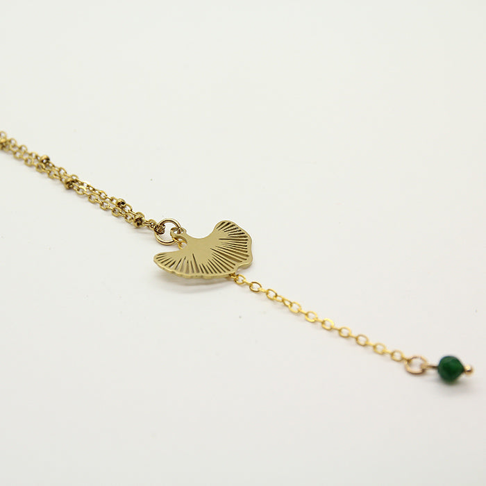 Ginkgo Necklace Green stone
