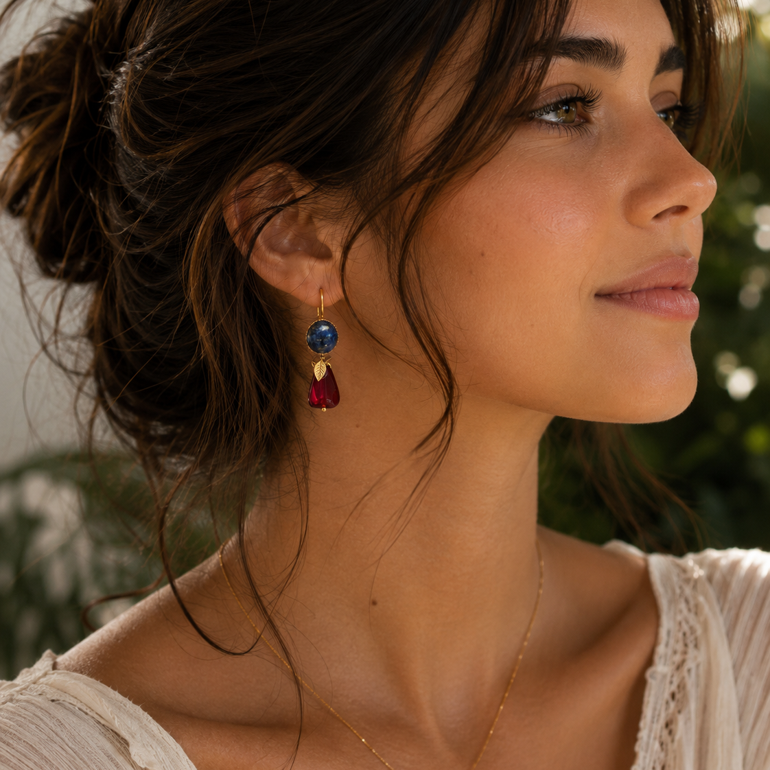 Pomegranate and Lapis Earrings