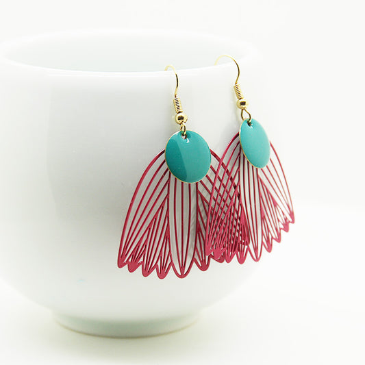 Pink Tulip and Turquoise drop Earrings