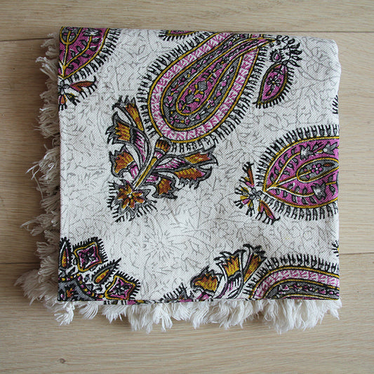 Pink Ghalamkar Handmade Tablecloth, 80x80 cm