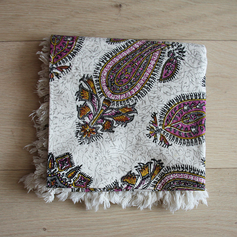 Pink Ghalamkar Handmade Tablecloth, 80x80 cm