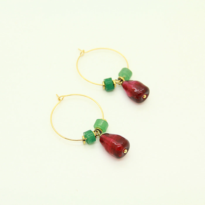 Pomegranate Earrings, Glass seeds and Aventurine