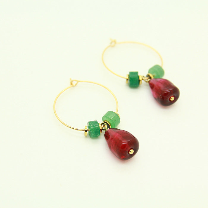 Pomegranate Earrings, Glass seeds and Aventurine