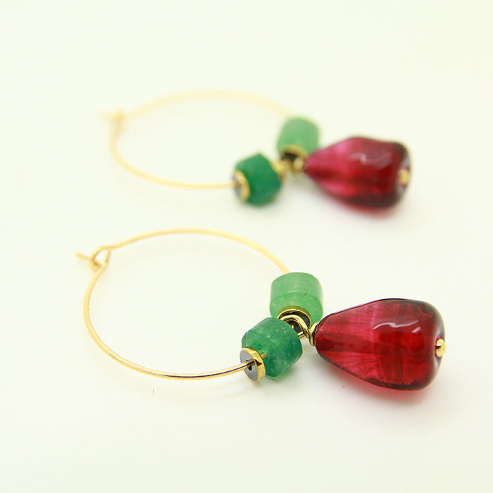 Pomegranate Earrings, Glass seeds and Aventurine