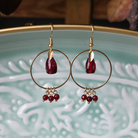Ruby Red Pomegranate Charm Earrings