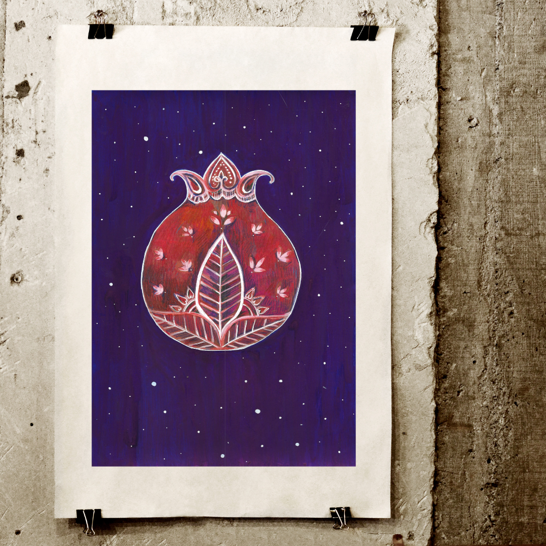 Pomegranate Illustration, Pomegranate art, Pomegranate Art Print