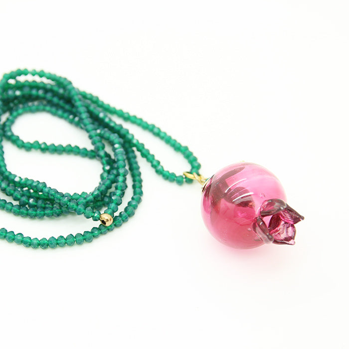 Pomegranate Necklace, Glass Pomegranate & Jade Seeds