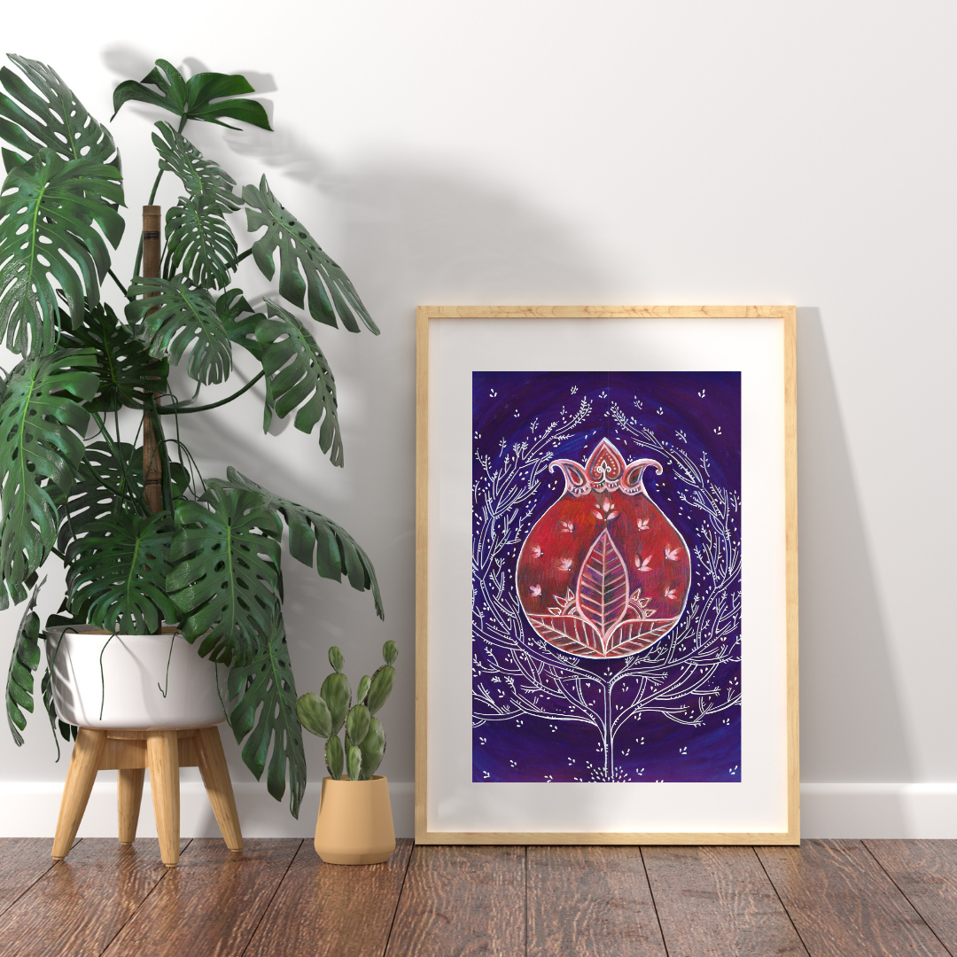 Persian Pomegranate Illustration, Yalda Wall art, Pomegranate Art Print
