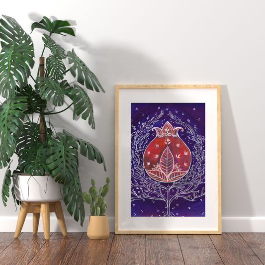 Persian Pomegranate Illustration, Yalda Wall art, Pomegranate Art Print