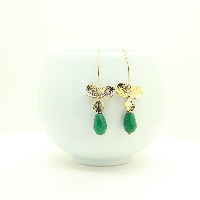 Green Stine Flower Earrings