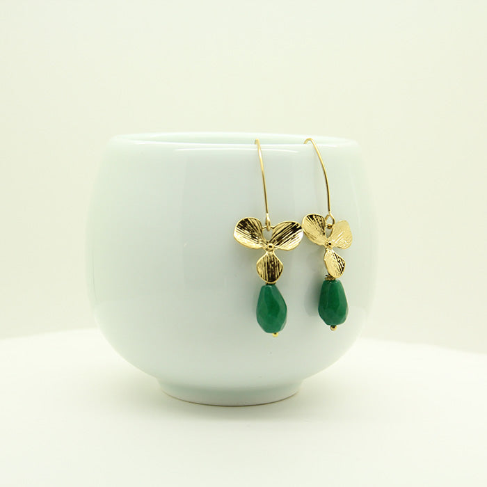 Green Stine Flower Earrings