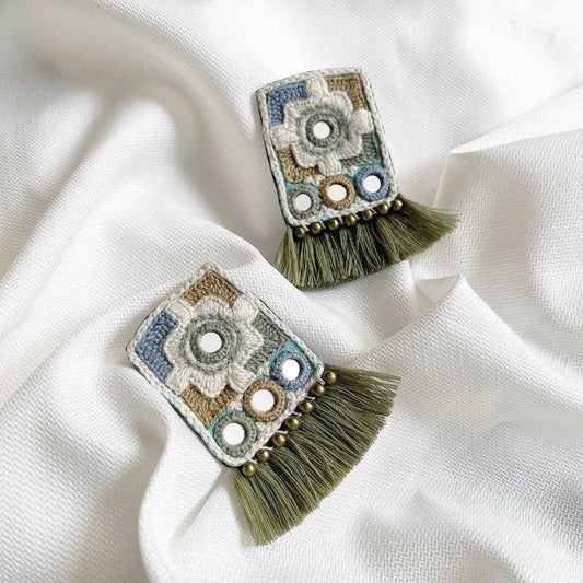 Handmade Embroidered Hexagon Earrings
