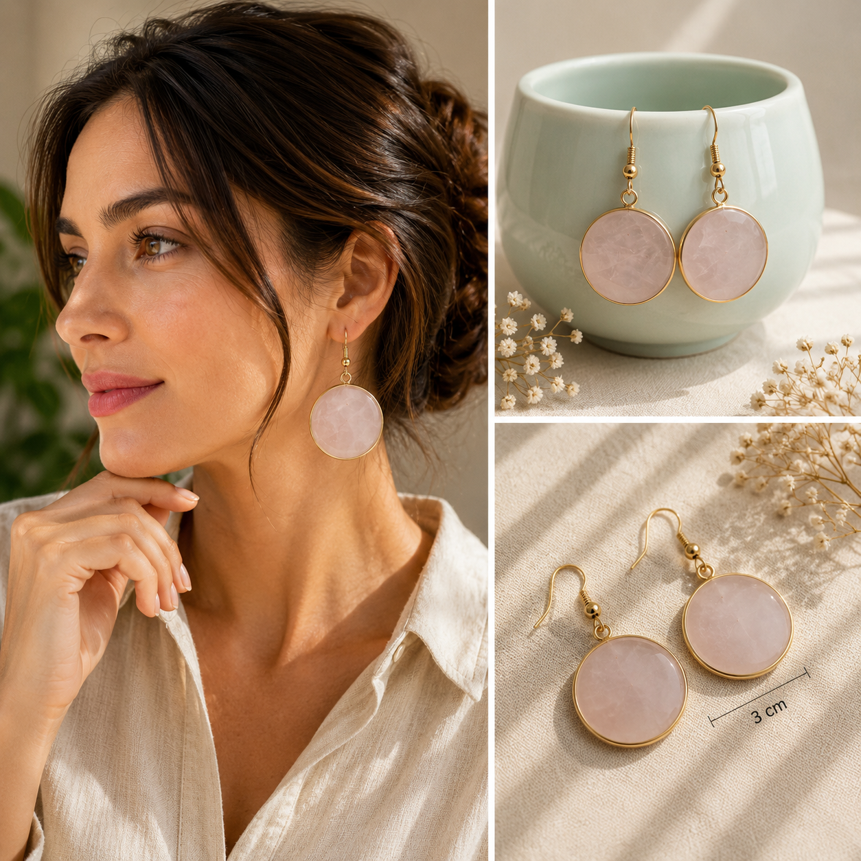 Persian Pink Quartz Earrings - Yalda Concept Store Persan