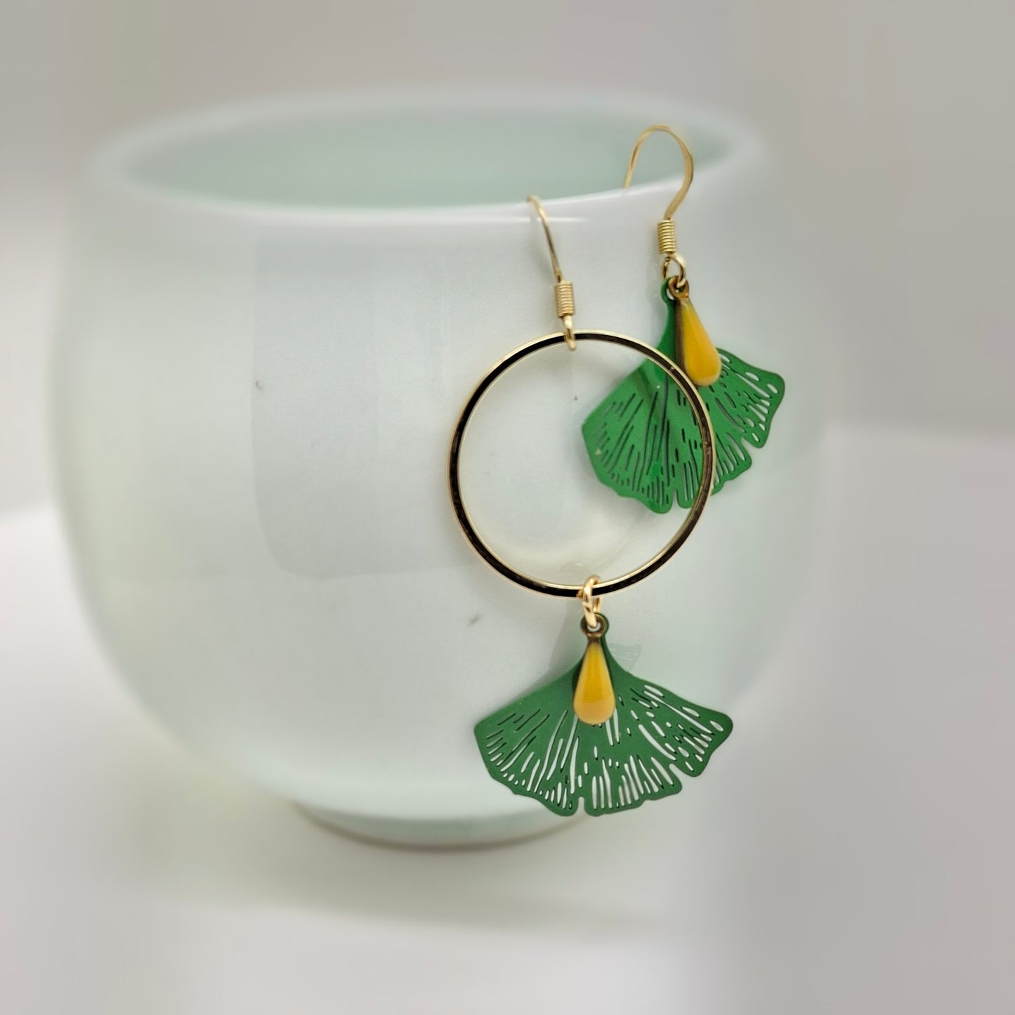 Green Ginkgo earrings