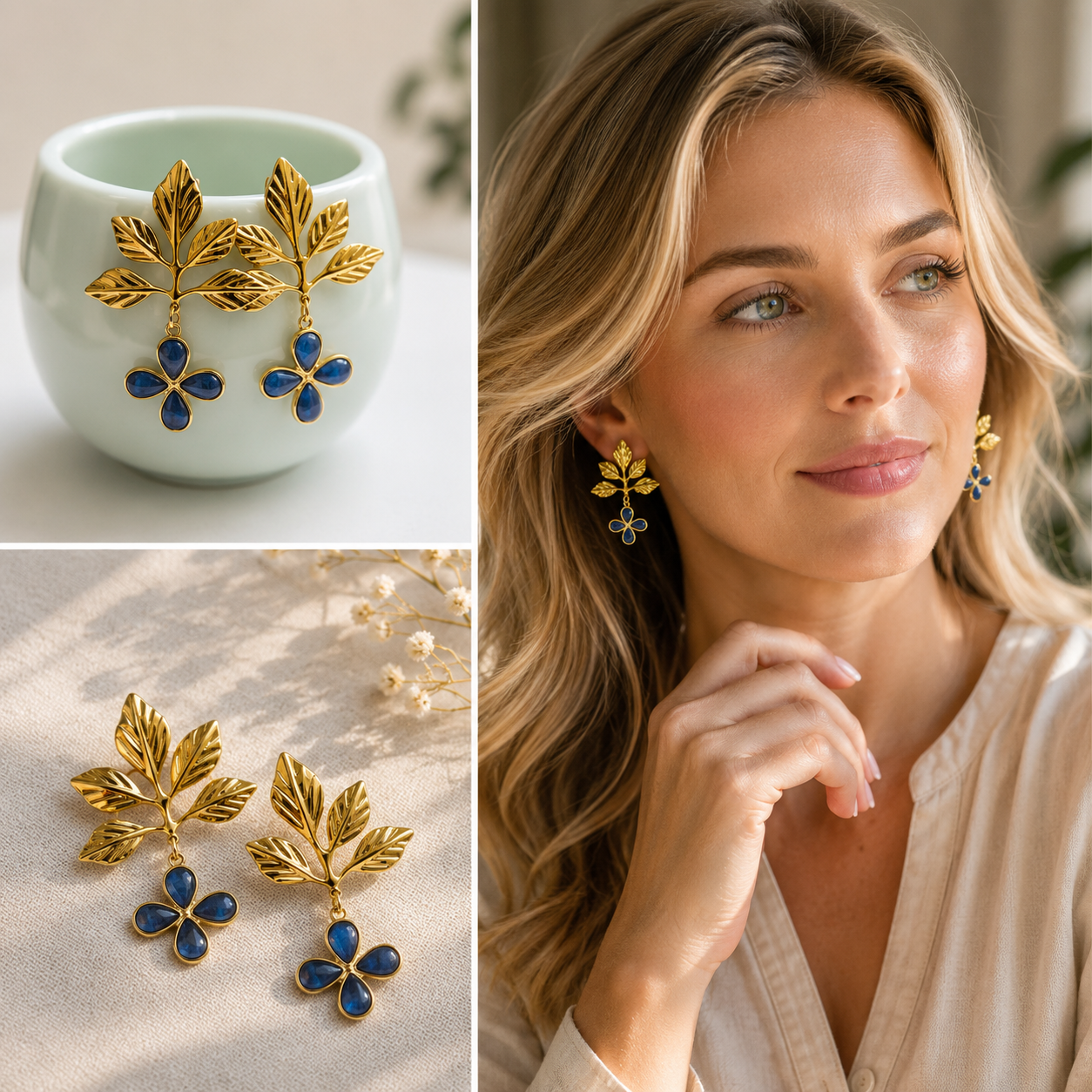 Golden flower labradorite earrings