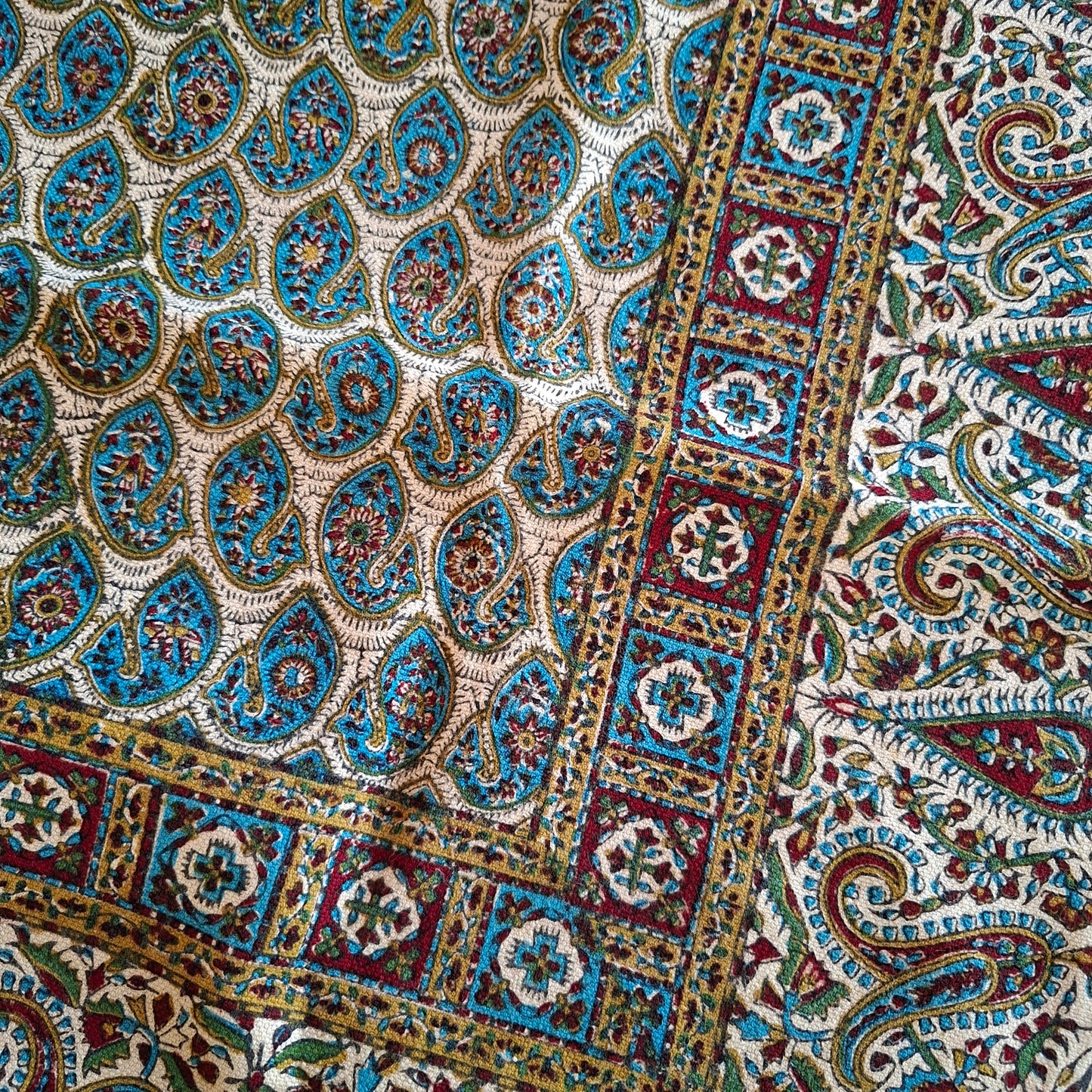 Handmade Tablecloth, Blue Motifs Ghalamkar 100x150 cm - Yalda Concept Store Persan