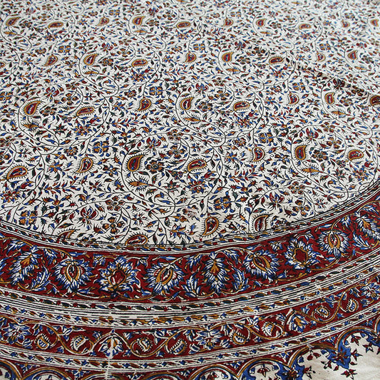 Round Red Ghalamkar, Handmade Tablecloth 150x150 cm