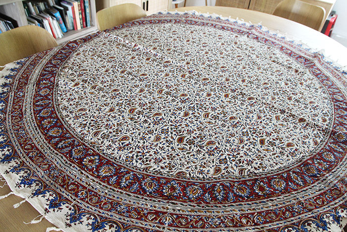 Round Red Ghalamkar, Handmade Tablecloth 150x150 cm