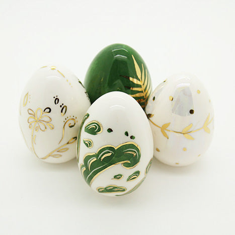 Set of 4 Handmade Ceramic Eggs, Sabz