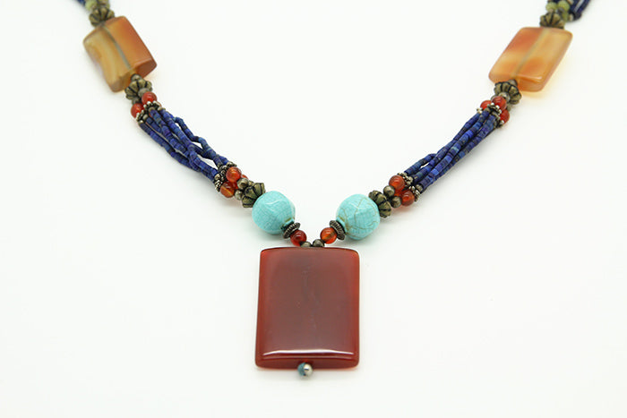 Lapis Lazuli and Agat Afghan Vintage Necklace - Yalda Concept Store Persan