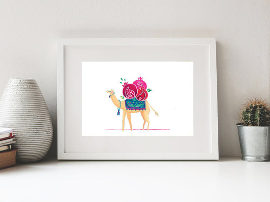 Persian Camel, Pomegranate Illustration, Pomegranate Wall art, Pomegranate Art Print
