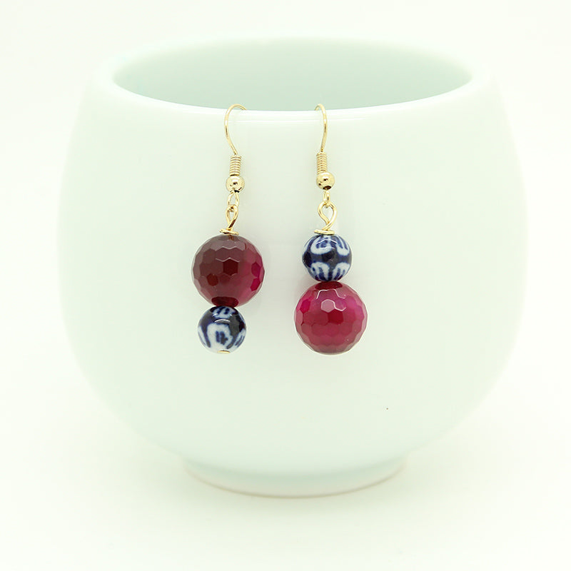 Ishtar Earrings, Agate Stone and handmade ceramics
