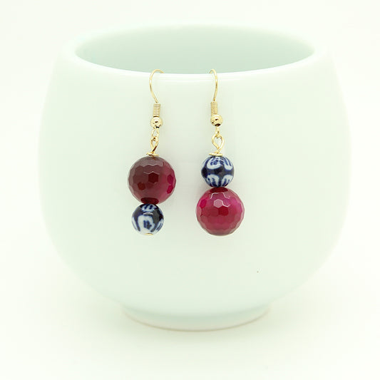 Ishtar Earrings, Agate Stone and handmade ceramics
