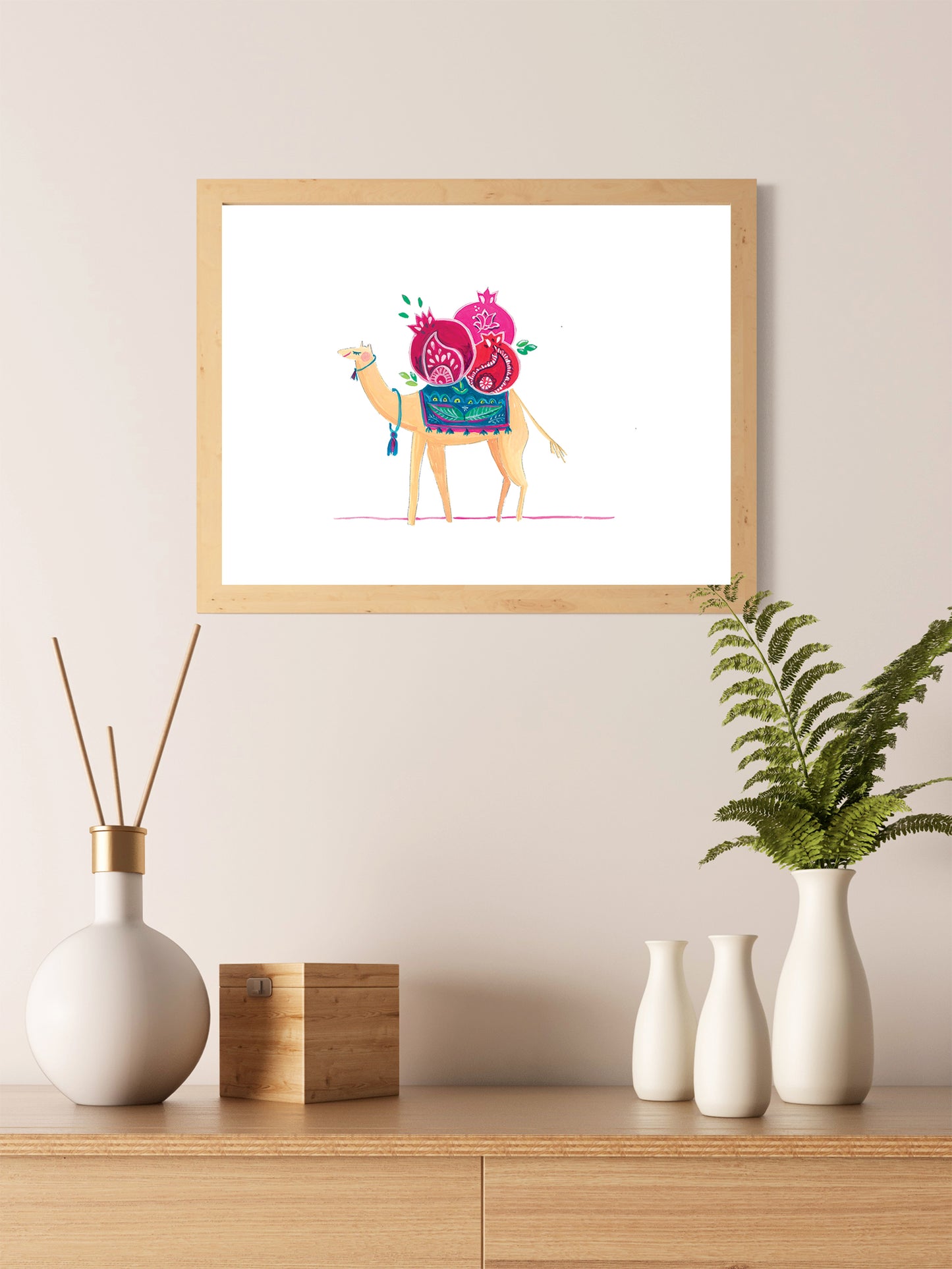 Persian Camel, Pomegranate Illustration, Pomegranate Wall art, Pomegranate Art Print