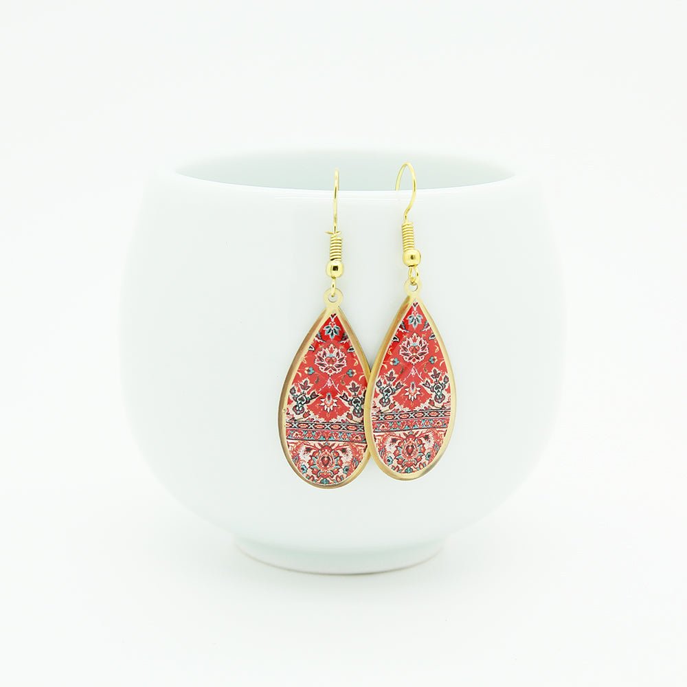 Delicate Patterns Earrings, Red Drops - Yalda Concept Store Persan