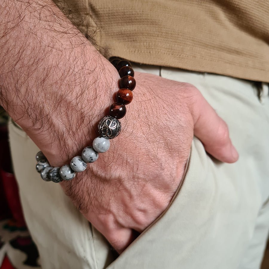 Gray Jasper and Bulls eye Bracelet - Yalda Concept Store Persan