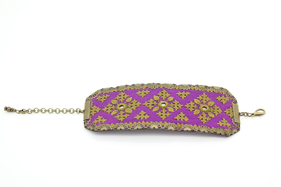 "Mumtoz" Embroidered Bracelet, Purple and Orange - Yalda Concept Store Persan