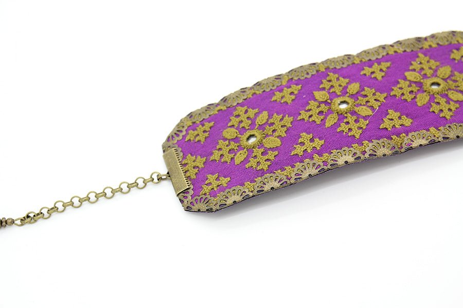 "Mumtoz" Embroidered Bracelet, Purple and Orange - Yalda Concept Store Persan