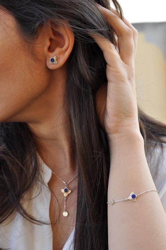 Noqra Lapis Lazuli Silver Earrings - Yalda Concept Store Persan