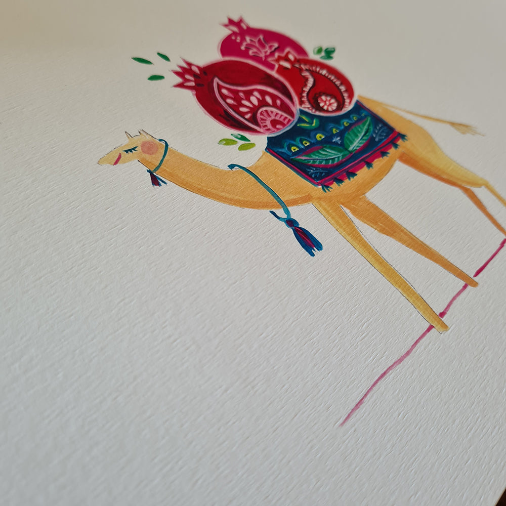 Persian Camel, Pomegranate Illustration, Pomegranate Wall art, Pomegranate Art Print