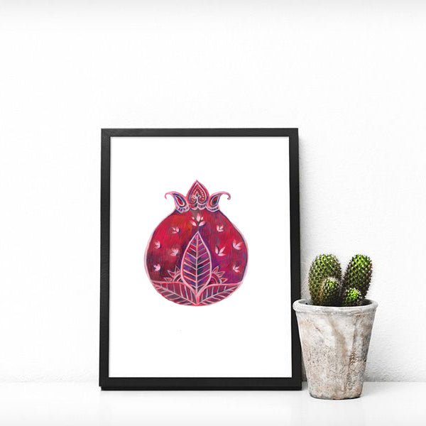 Pomegranate Illustration, Pomegranate Wall art, Pomegranate Art Print