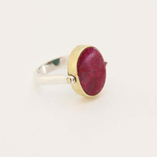 Two Sides Silver Ring with Red & Green Silimanite - Yalda Concept Store Persan