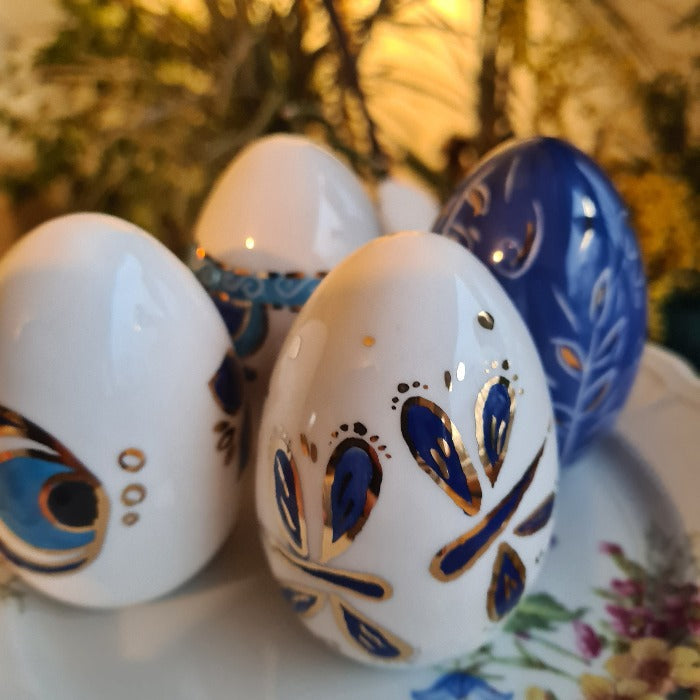 Set of 4 Handmade Ceramic Eggs, Bleu Libellule