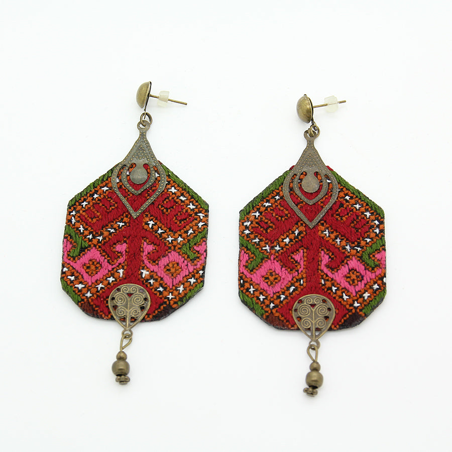 Mumtaz Embroidered Earrings, Red