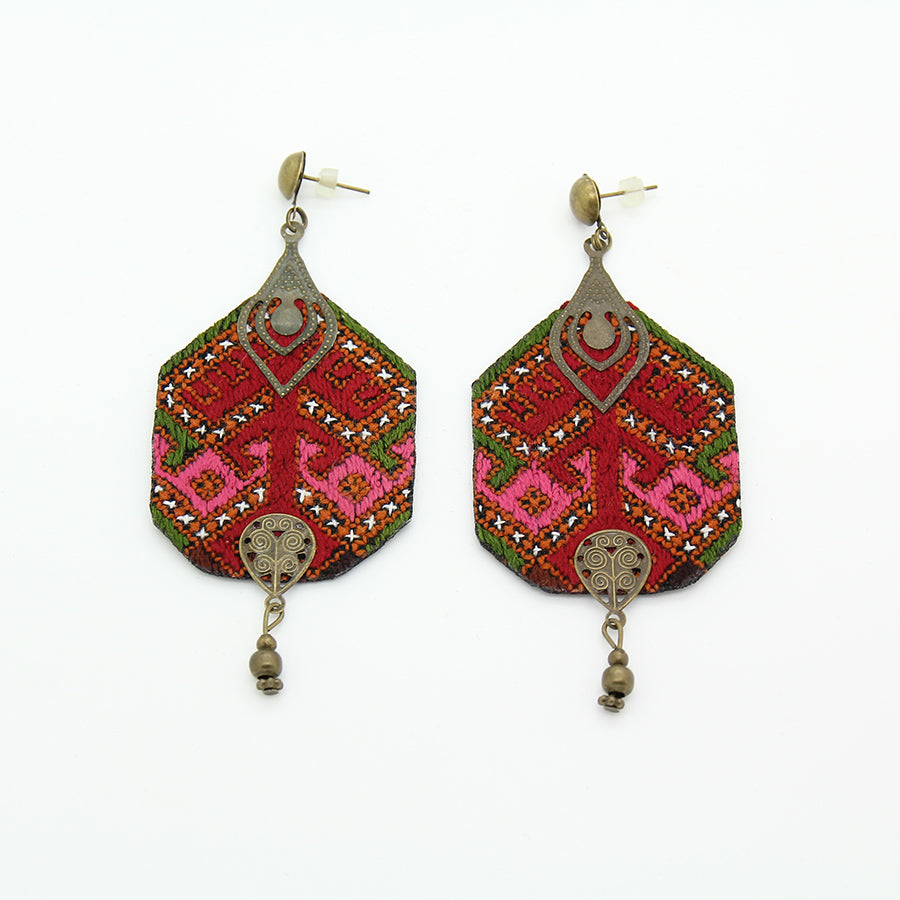Mumtaz Embroidered Earrings, Red