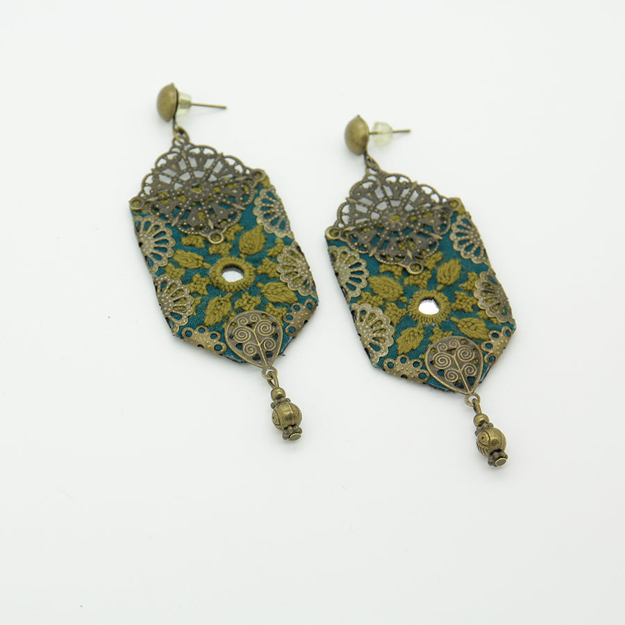 Persian Green hand embroidery Earrings