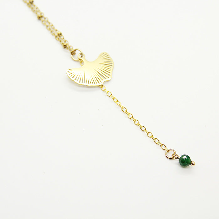 Ginkgo Necklace Green stone