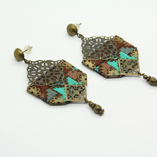 Handmade Embroidered Hexagon Earrings