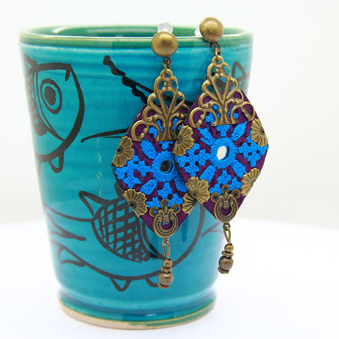 Persian Embroidered Earrings , little green