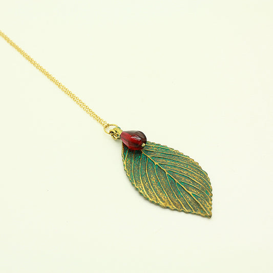 Pomegranate Necklace with Big Leaves