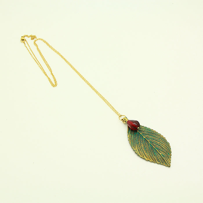 Pomegranate Necklace with Big Leaves